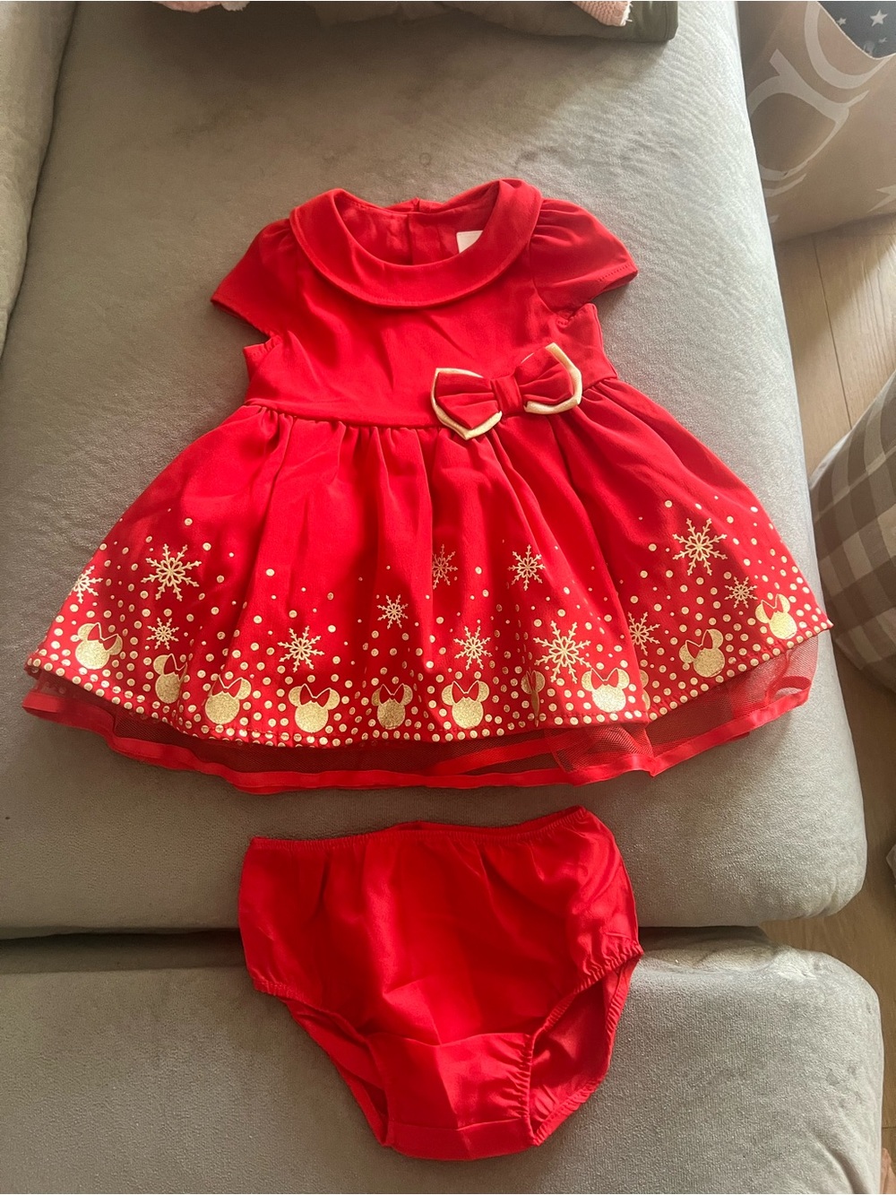 Disney Red Baby Dress with Gold Snowflake & Bow